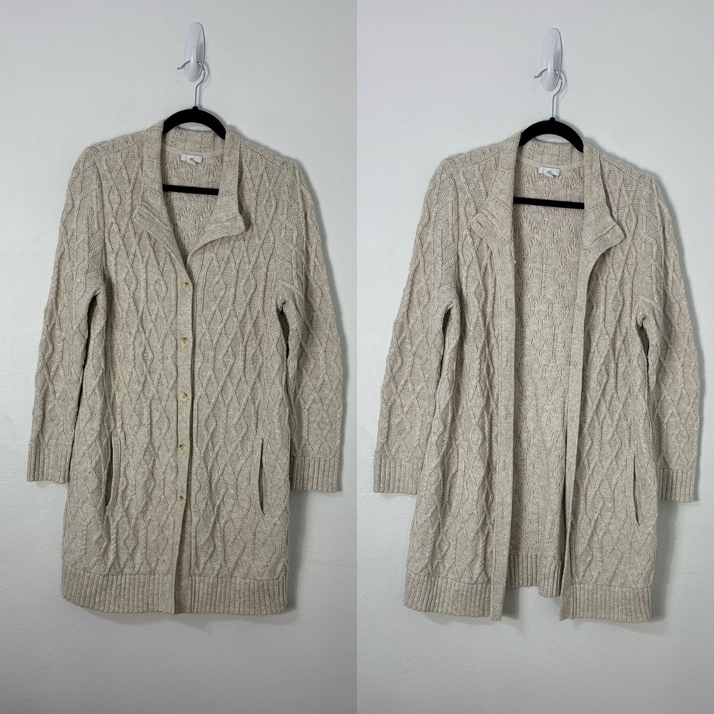 J. Jill Longline Cable Knit Cardigan Sweater Coastal Grandmother‎ Boho Cabincore